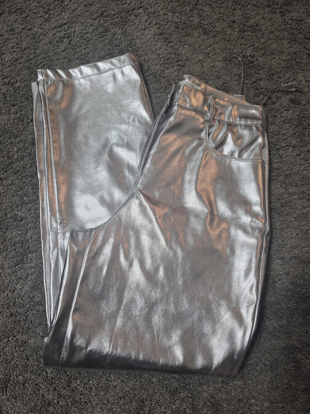 12th Tribe Metallic Silver Faux Leather Pants